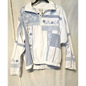 Vintage Koret Women's SZ L Jacket Zip Up Floral Cottagecore Embroidered Pockets